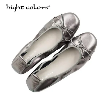 

Woman Genuine Leather Ballerina Fitness Ballet Flats Foldable Shoes Portable Ballet Dancers comfortable Ballroom Women Shoes