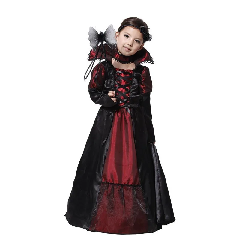 2017 Halloween Vampire Queen Costumes Girls Black Lace Party Dress Kids Carnival Cosplay |