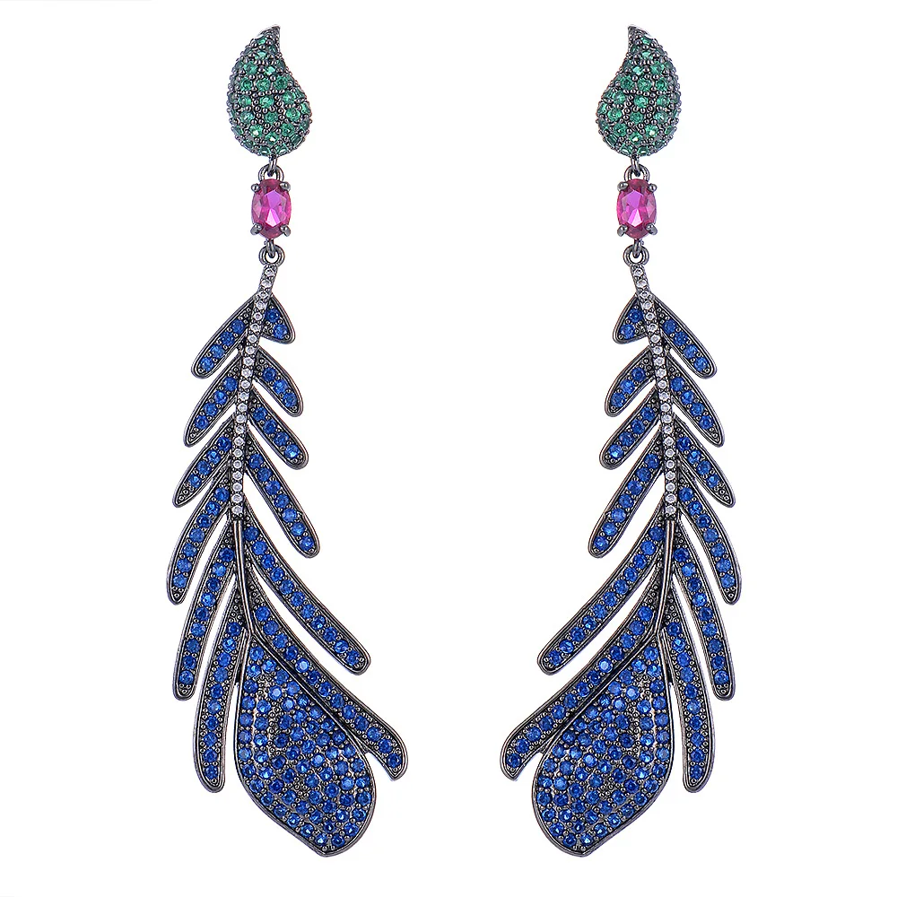 GODKI 83 мм роскошный перо лист полный кубический цирконий; для помолвки Свадебная вечеринка серьга для ночного клуба одеваются ювелирные изделия