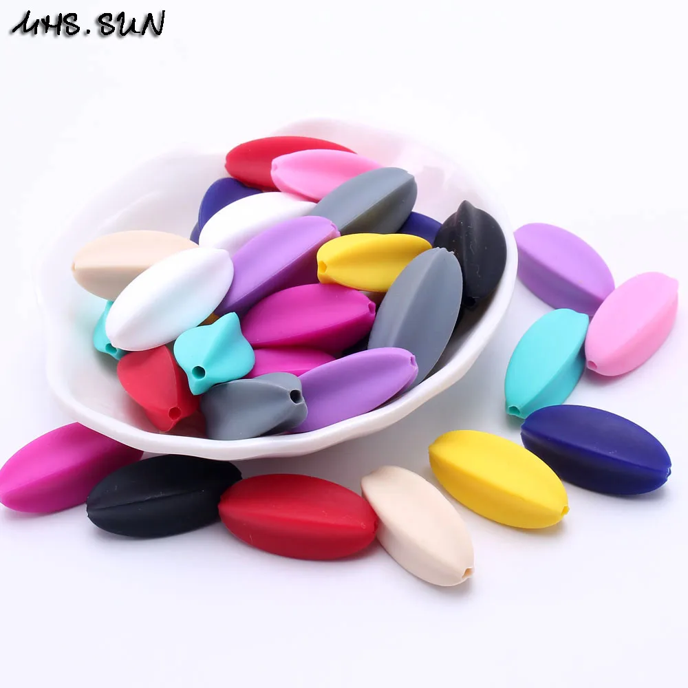 

MHS.SUN Colorful special starfruit teething silicone beads 30pcs 100% food grade chewable oval bead for nursing baby toy/jewelry