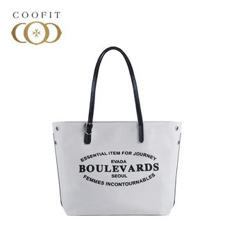

coofit White Women Handbags Shopper Bag Casual Simple Canvas Shoulder Bag Large Capacity Canvas Tote Bags Leisure Design Bags