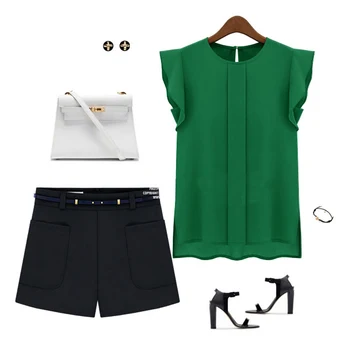 Women Summer Elegant Blouse Office Lady Solid Short Sleeve Chiffon Shirt Ruffle Top 8