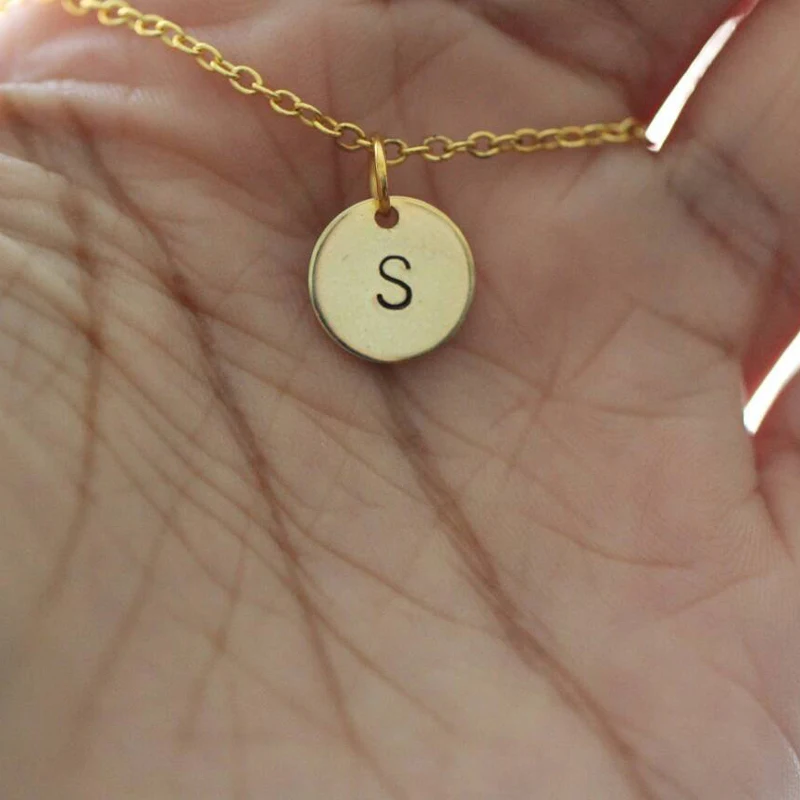 Gold Initial Necklace Stainless Steel 26 Handstamped Monogram Jewelry Gift Ideas For Her,Best Friend,Mom ,Bridesmaid Or Sister