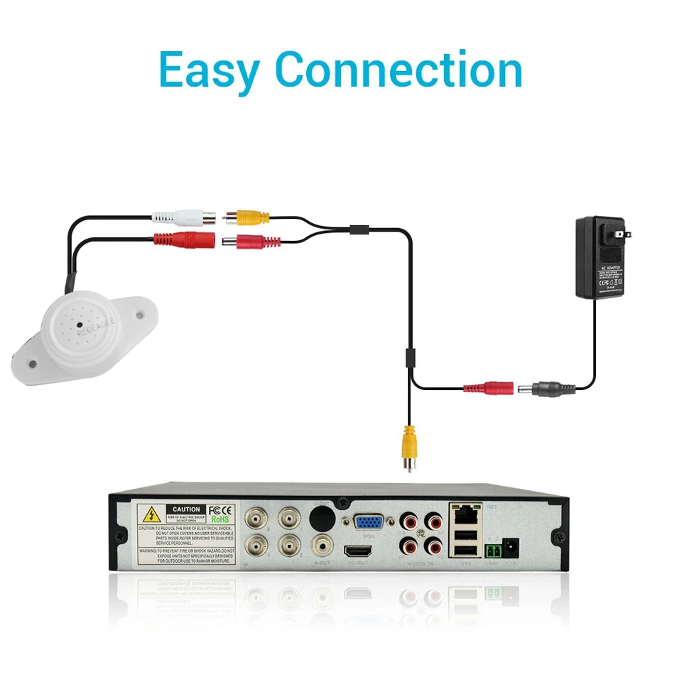 Microphone Sound Monitor REDEAGLE Adjustable Sensitivity CCTV Microphone Sound Audio Pick Up Device with 12V 1A Power Adapter + 5 Meters RCA Cable