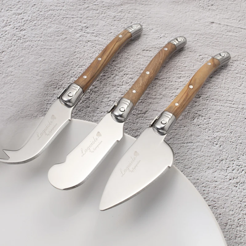 

3pcs Laguiole Style Butter Knives Stainless Steel Cheese Slicer Knife Chocolate Cutter Jam Spreaders Wood Kitchen Accessories
