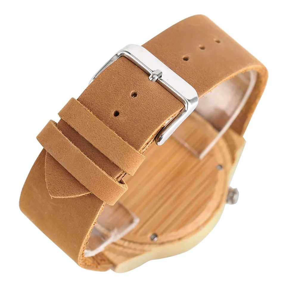 Men Bamboo Wooden Minimalist Watch Trendy New Arrival Nature Luxury Handmade Genuine Leather Band Quartz Reloj de madera 6