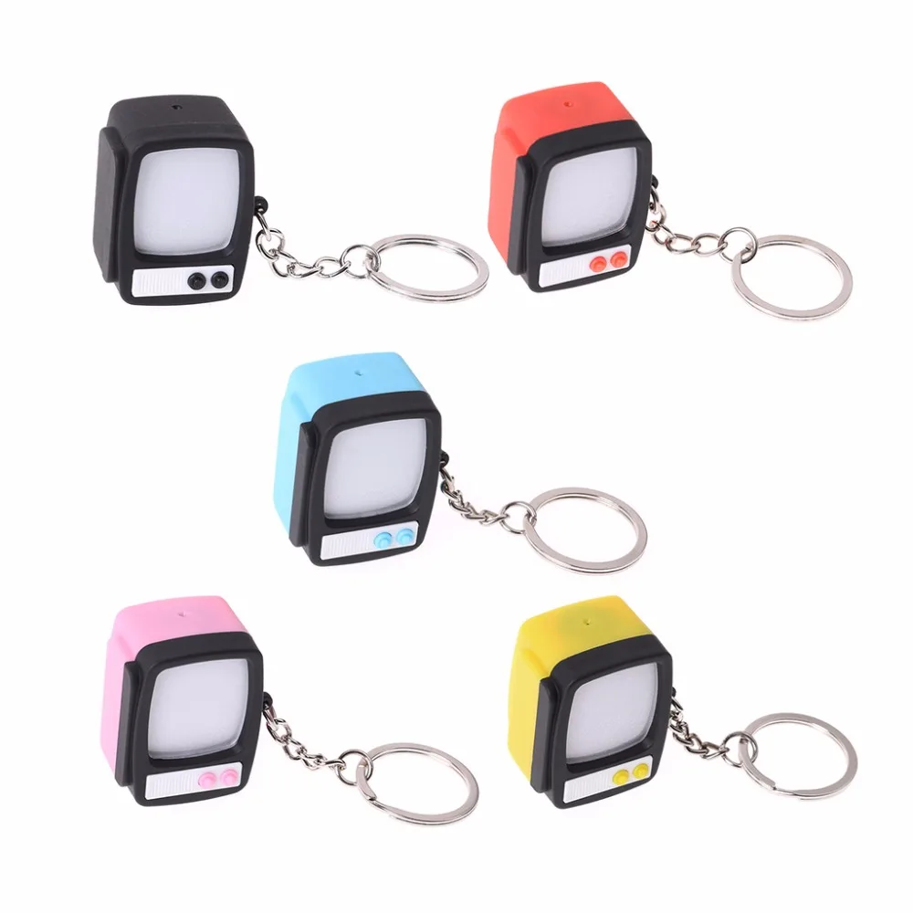 Creative Mini TV Sound Light Up Decor Gift Television LED Keychain Key