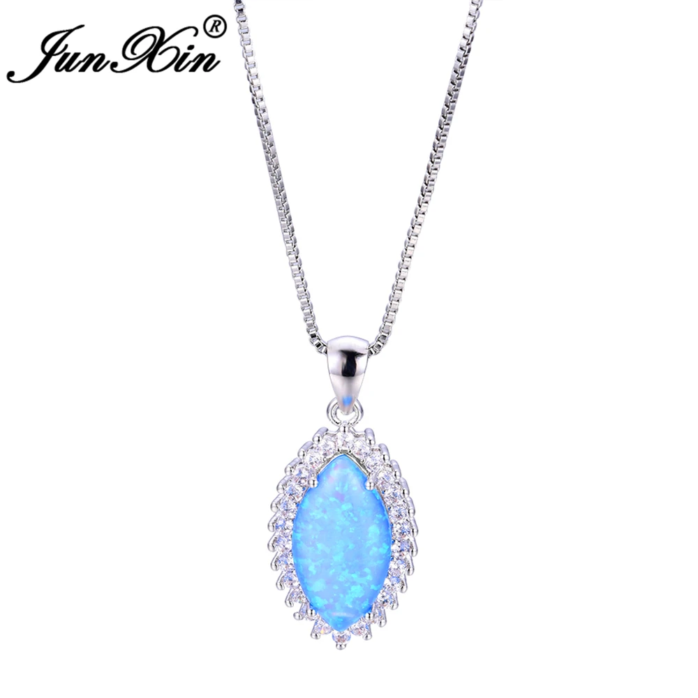 JUNXIN фирменный дизайн роскошные женские ожерелье из голубого опала 925 серебро ожерелья с подвесками для женщин модные украшения