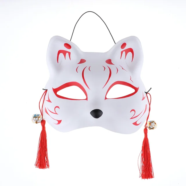 YiZYiF Cat Mask Hand painted Japanese Half Face PVC Tassels Small Bells