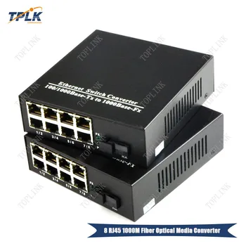 

1pair 8 RJ45 10/100/1000Mbps fiber optic Ethernet Media converter with 8 RJ45 UTP and 1 SC Port Gigabite Single Mode Single Fibe
