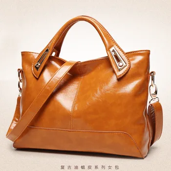 

2018 new fashion simple women's bag oil wax leather ladies' single shoulder handbag wholesale handbag leather goods