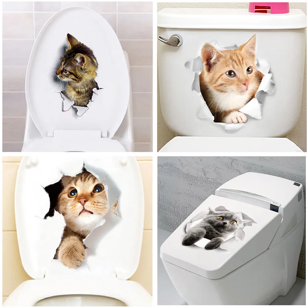 

New Cat Vivid 3D Smashed Switch Wall Sticker Bathroom Toilet Kicthen Decorative Decals Funny Animals Decor Poster PVC Mural Art