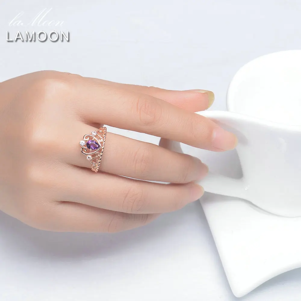 Luoon Корона, натуральный каплевидный аметист, 925 пробы, серебряные ювелирные изделия, обручальное кольцо с покрытием из розового золота S925 для женщин LMRI049