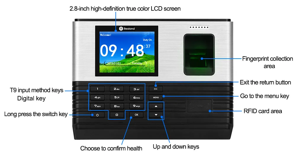 Realand 2,8 дюймов TCP/IP Wifi RFID биометрическая система учёта времени машина для сотрудников офиса отпечатков пальцев USB Время часы