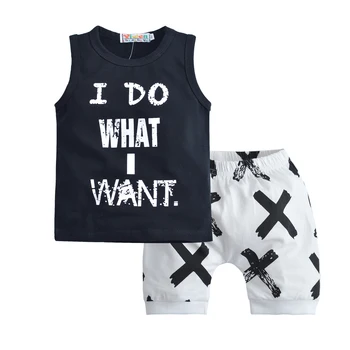 

Summer 2PCS Baby Boy Clothing Sleeveless I DO WHAT I WANT Alphabet T-Shirt + Shorts Children Outfits
