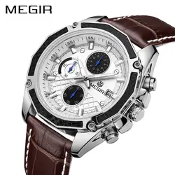 MEGIR модные повседневное часы для мужчин кожаный ремешок водостойкий Спорт повседневные s часы мужские наручные часы Relogio Masculino