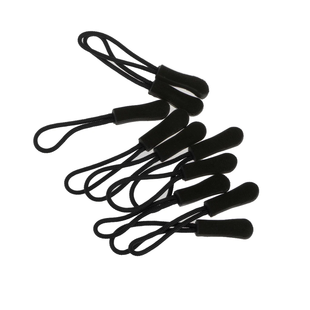 100Pcs Outdoor Camping Backpack No slip Zipper Pull Fit Rope Tag Fixer Zip Cord Zipper Rope Bag Suitcase Clothes Accessory Black
