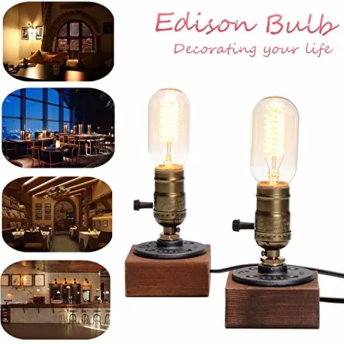  2PACK Loft Vintage E27 Edison Bulb Table LampWood Base LightDimmer Switch Control Desk LampsBar Hom