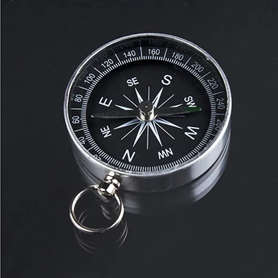

44mm Silver Aluminum Alloy Metal Handheld Pocket Mini Compass for Travel Hiking Camping Navigation with Key Ring for Keychain