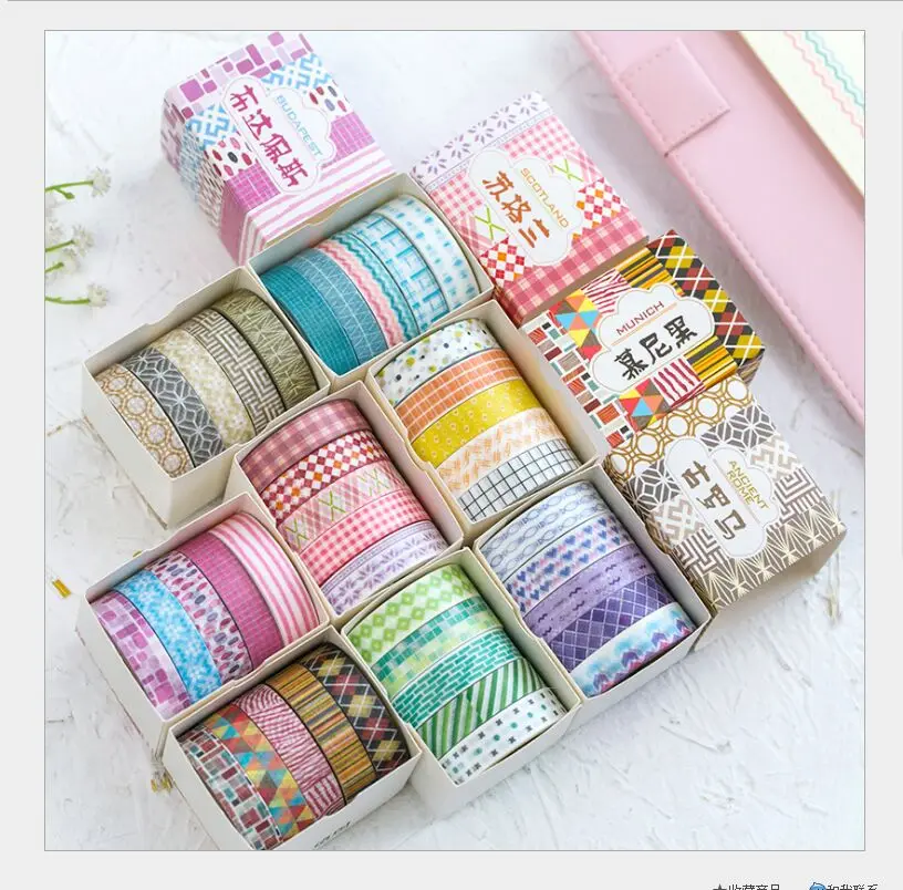 

5 Rolls/box World sentiment grid checks stripes pattern decoration washi tape DIY planner diary scrapbookin masking tape escolar