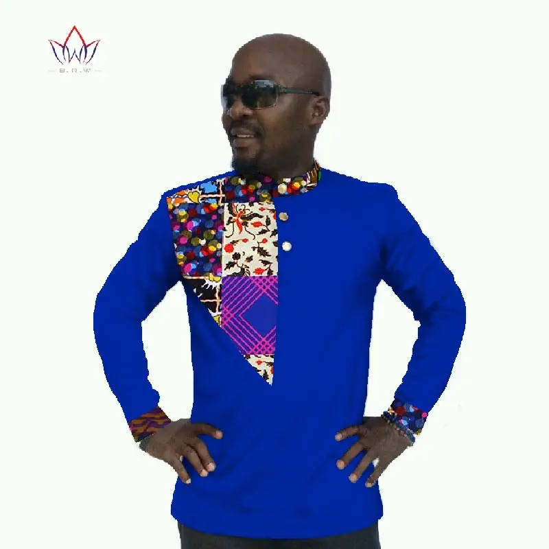 Для мужчин с Африки Костюмы Дашики Для мужчин Повседневная рубашка Для мужчин с длинным рукавом Slim Fit платье рубашка Базен богатых
