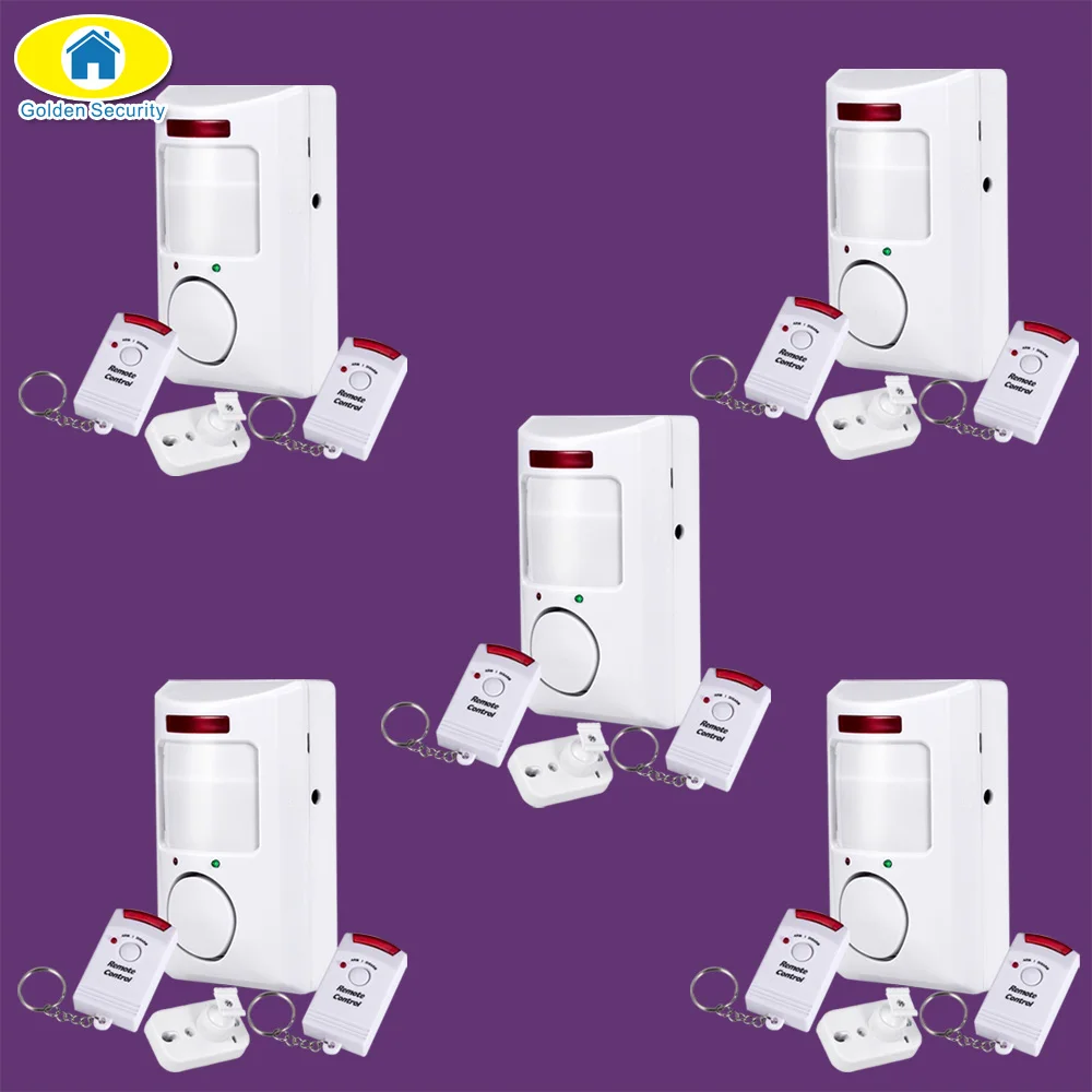 Золотой безопасности портативный 110dB PIR детектор движения Инфракрасный Противоугонный детектор движения домашняя система охранной сигнализации+ 2 контроллера - Цвет: KIT5