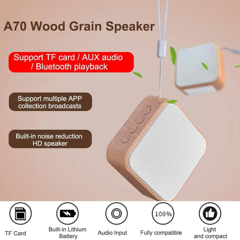 

A70 Bluetooth 4.2 Wooden Speaker, Portable Bluetooth Speaker HD Audio Enhanced Bass Home, Travel Support AUX Tf Card