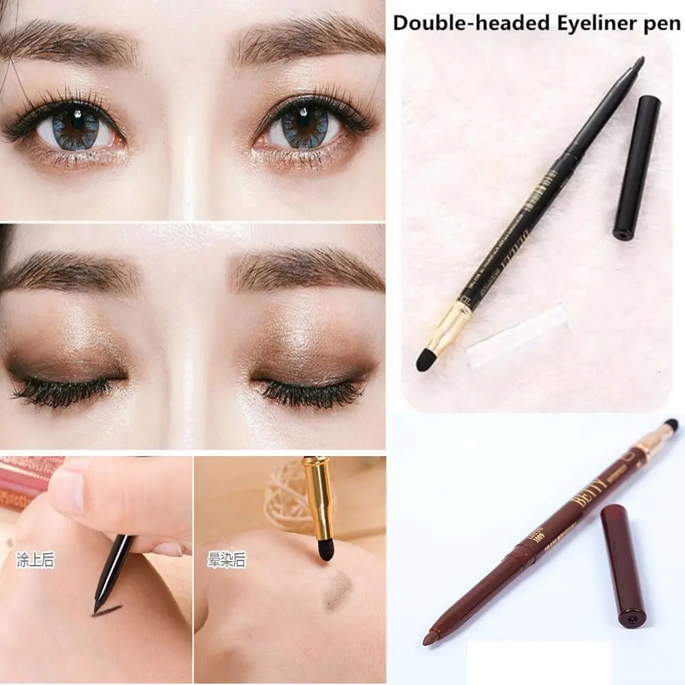 Hot Sale 2 In 1 Eyeliner Eye Shadow Pen Sponge Waterproof Eyeliner Pencil Eye Shadow Liner Makeup Pen Cosmetic Makeup Tools