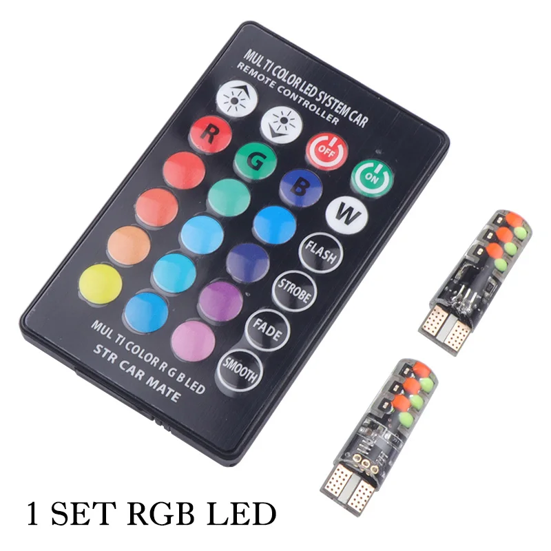 2 шт. T10 W5W RGB светодиодный лампы с пультом дистанционного управления 12 чипов COB силиконовый корпус стробоскоп вспышка автоматическая лампа для чтения Клин автомобильный парковочный светильник - Испускаемый цвет: 1 Set