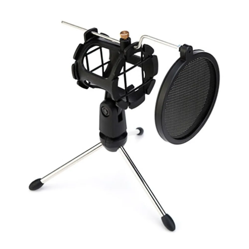 Microphone Tripod Stand Foldable Desktop Microphone Bracket with Shock