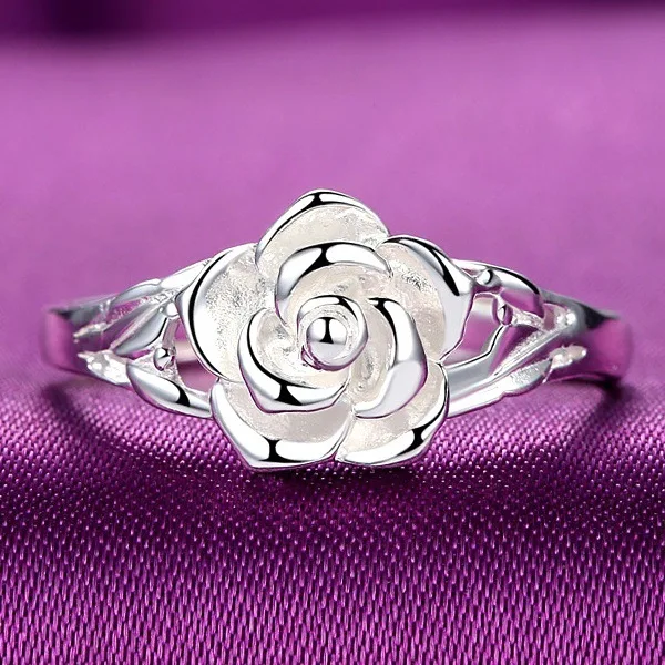 OMHXZJ,, Европейская мода, для женщин, девушек, вечерние, свадебный подарок, Серебряная роза, S925 Серебряное кольцо, RR289