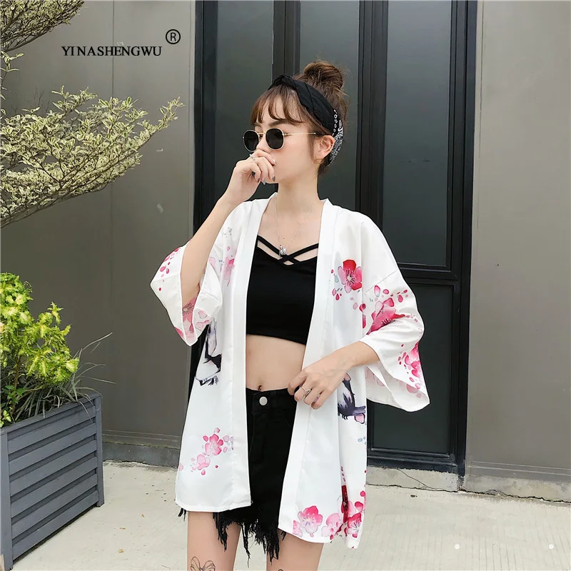 Women Harajuku Cardigan Japanese Kimono Asia Summer Digital Printed Shirt Tops Casual Woman Kimonos Kawaii Yukata Kimono Cosplay