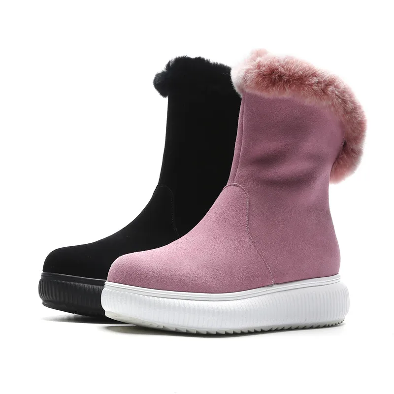 Suédé pink Au forme Masgulahe Zip Pour Rond Chaud De 2018 Plat Casual Femmes Neige Cuir Mode En Noir Hiver Garder Cheville Bout Plate Bottes SgPAwS