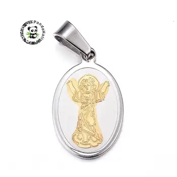 

20pc 304 Stainless Steel Necklace Oval Pendants with Pattern Golden & Stainless Steel Color, 21x13x1.5mm, Hole: 4x7mm