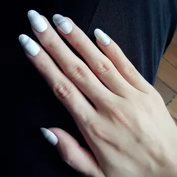 

24pcs/set gray marble element metal charm Acrylic resin full cover False Nail resin Fake Nails art Tips Sticker with GLUE 416#