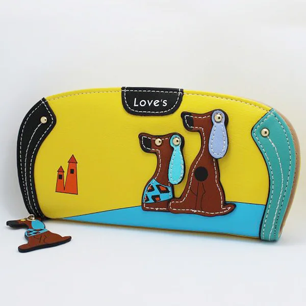  New Arrive Cute PU Leather Women Long Wallet Puppy Zipper Clutches Cartoon Dog 6 Colors Female Wallets Lady Clutch Change Purse 