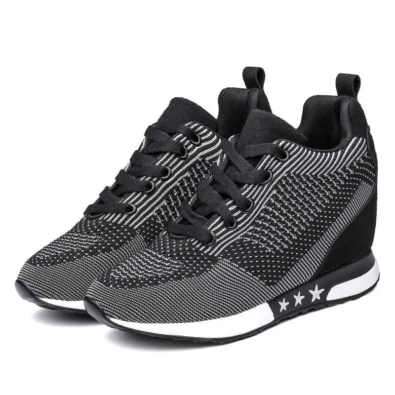 Fashion Sneakers Women Hide Heel Wedges Casual Shoes Woman Flying Knitting Breathable High Top Sneaker Shoes Women XZ115 (23)