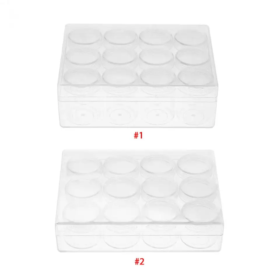 

20g/ 15gRectangle Clear Plastic Jewelry Beads Storage Box W/12 Round Bottle Container Tiny Jars