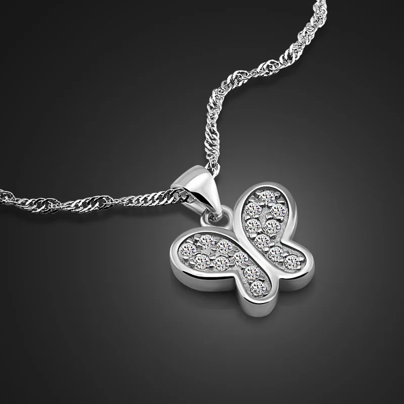 

New 925 sterling silver necklace female cute butterfly pendant design solid silver clavicle necklace charm jewelry Free shipping