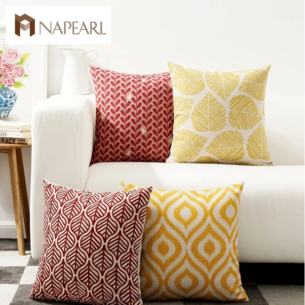 Yellow Vintage Brief Red Leaves Car Sofa Cushion Set Fresh Geometry Yellow Vintage Brief Red Leaves Car Sofa Cushion Set Fresh Geometry Fluid Pillow Decoration