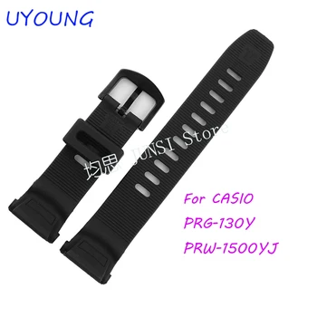 

UYOUNG Watchband For Casio PRG-130Y/PRW-1500YJ Watch bands Black Silicone Rubber Strap Climbing Bracelet