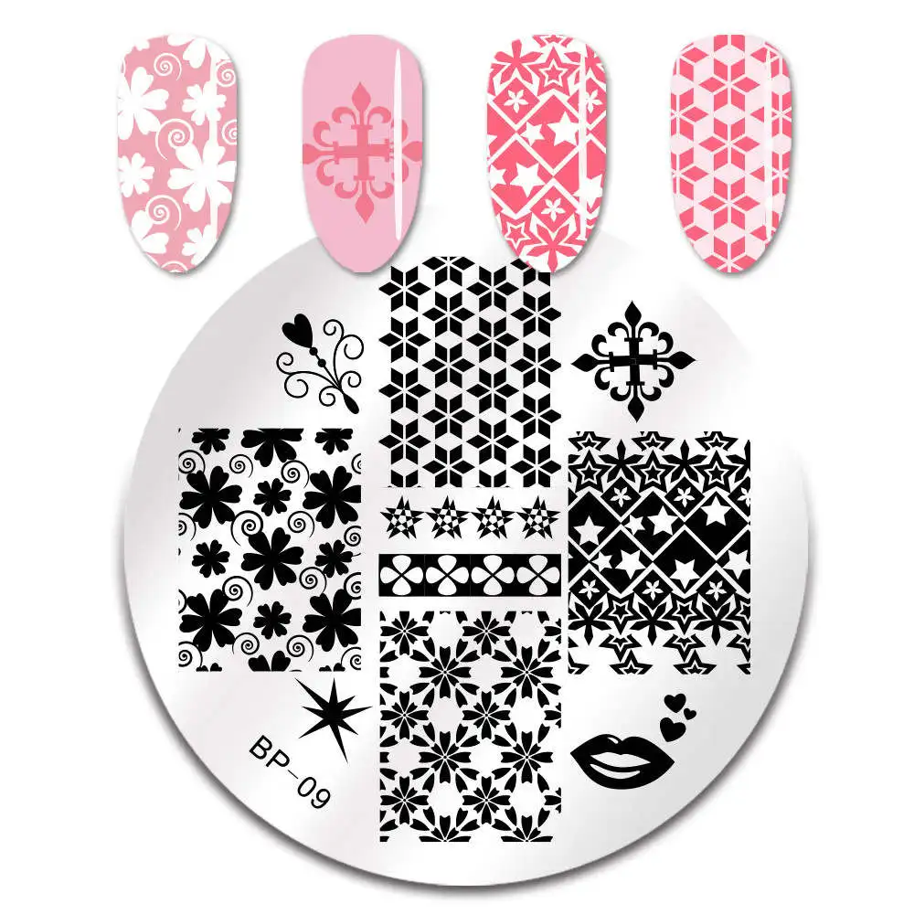 BORN PRETTY пластины для штамповки ногтей цветы для дизайна ногтей DIY наклейки для ногтей Аксессуары для трафаретов инструмент из нержавеющей стали - Цвет: BP-09