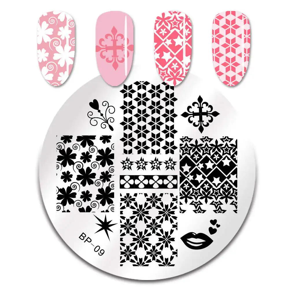 BP-09 BORN PRETTY пластины для штамповки ногтей цветы для дизайна ногтей DIY наклейки для ногтей Аксессуары для трафаретов инструмент из нержавеющей стали - Цвет: BP-09