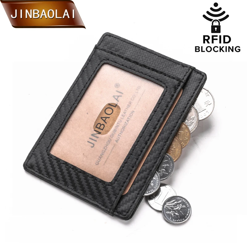 

JINBAOLAI RFID Blocking Business Card Holder Wallet Slim Minimalist Men Front Pocket Leather trave wallet tarjetero hombre