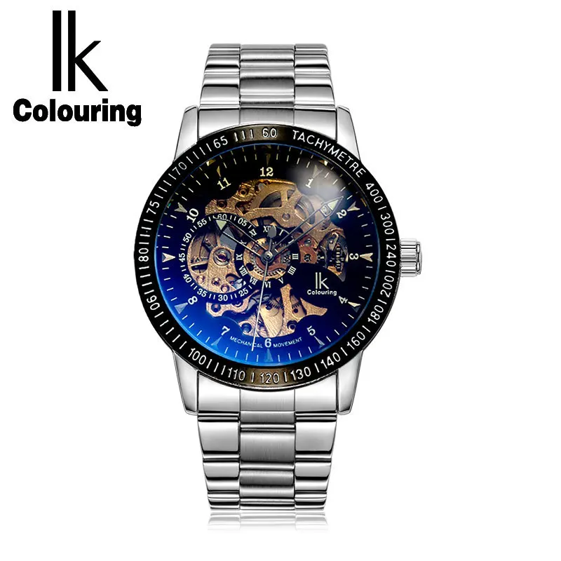 

IK Coloring Automatic Mechanical Watches Full Stainless Steel Men Waterproof Skeleton Watch High Quality Mans Watch