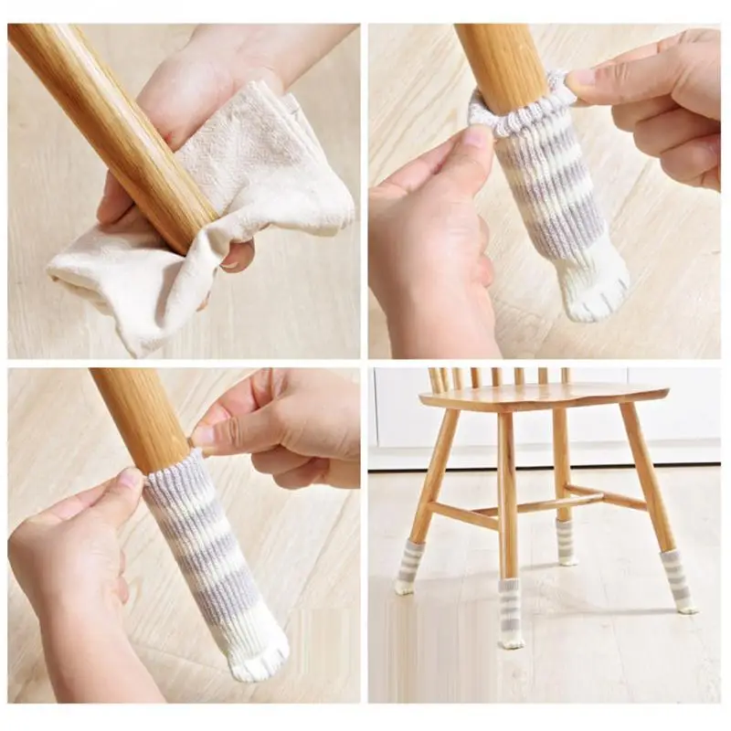 

4 Pcs/set Knit Home Flower Floor Protector Leg Sleeve Table Chair Foot Cover Socks