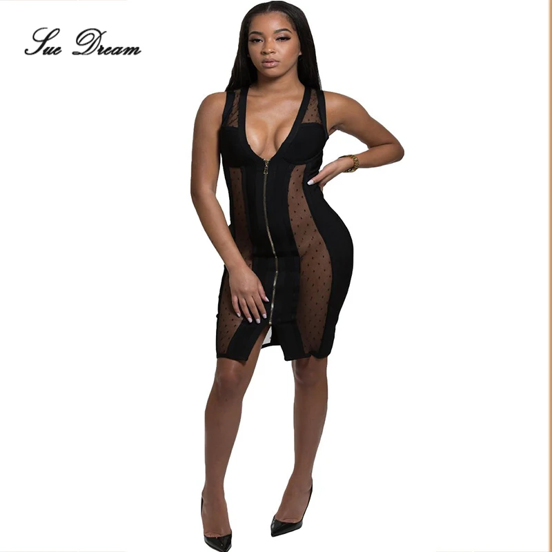 

2017 summer new women dress Sexy Mesh Patchwork Lace Cut Out Sleeveless Wholesale Women Bodycon Evening party Bandage dress