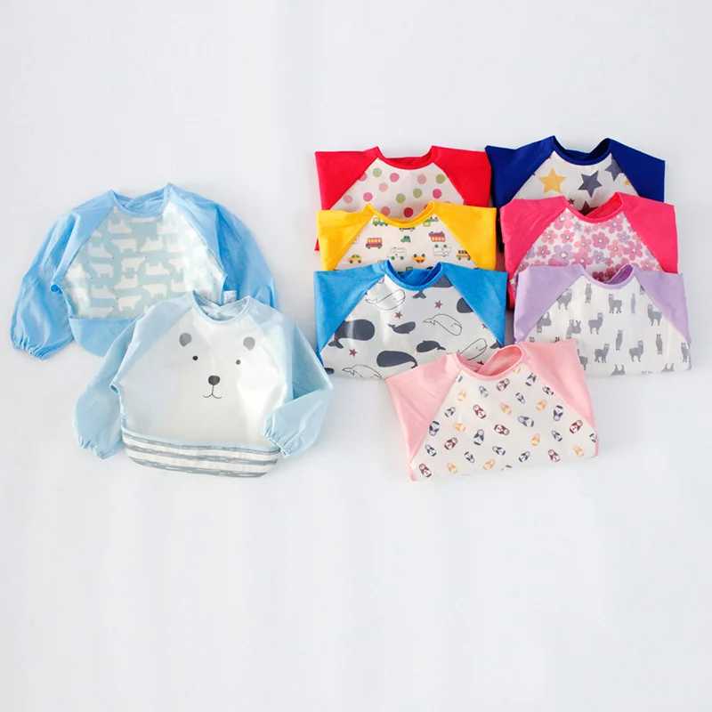 

New children bibs children long-sleeved waterproof gowns baby anti-clothing painting clothes