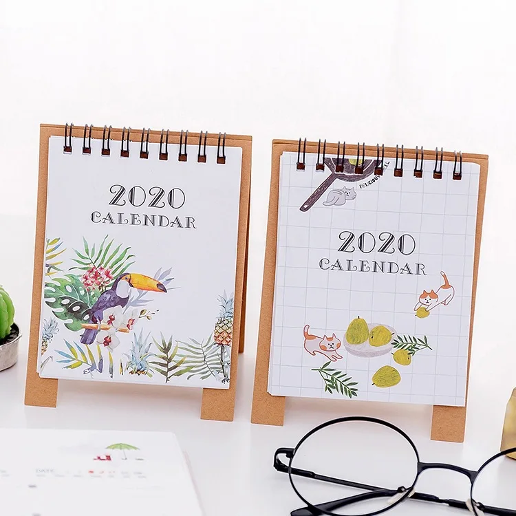 Hand Drawing Fresh Cartoon Mini Flamingo Desktop Paper Calendar dual Daily Scheduler Table Planner Yearly Agenda Organizer