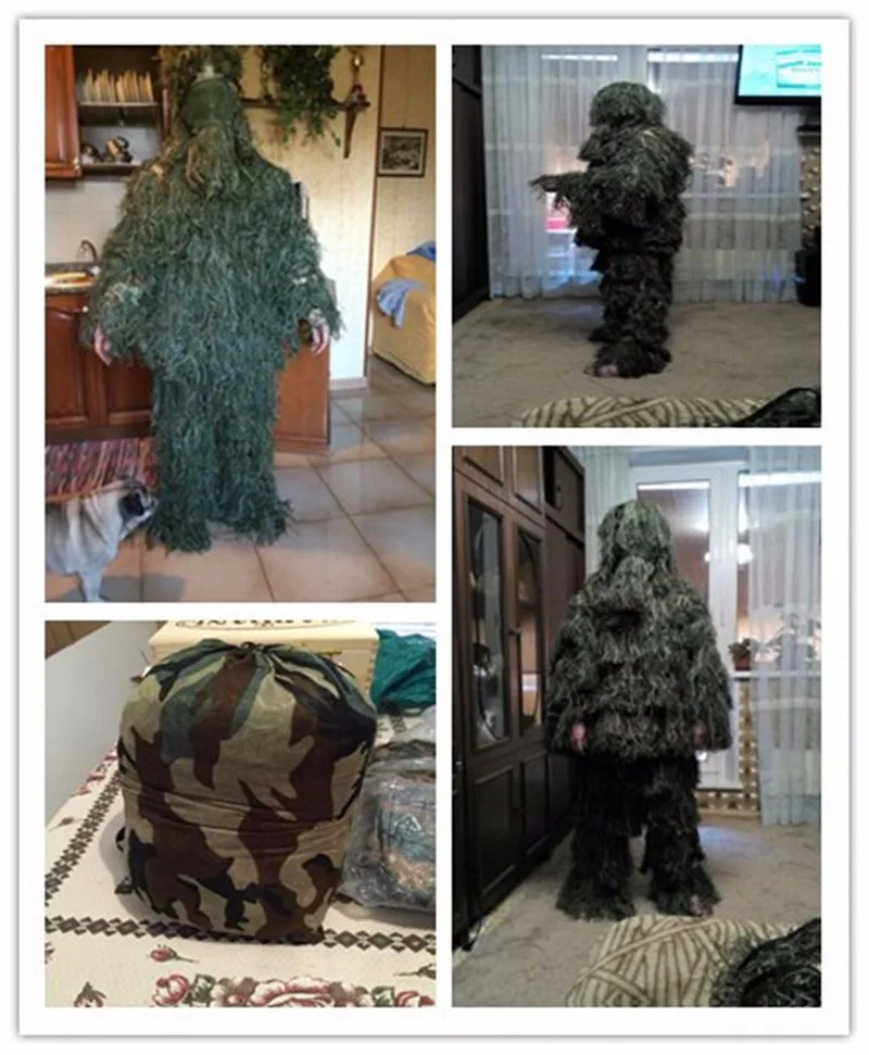 Лесной дизайн камуфляж Ghillie костюм Тип Травы охотничья одежда, yowie Снайпер 3D bionic Камуфляж костюм